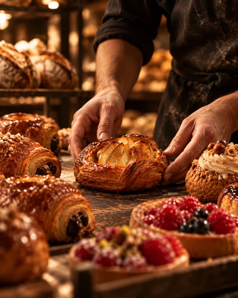 Mains disposant des pâtisseries.